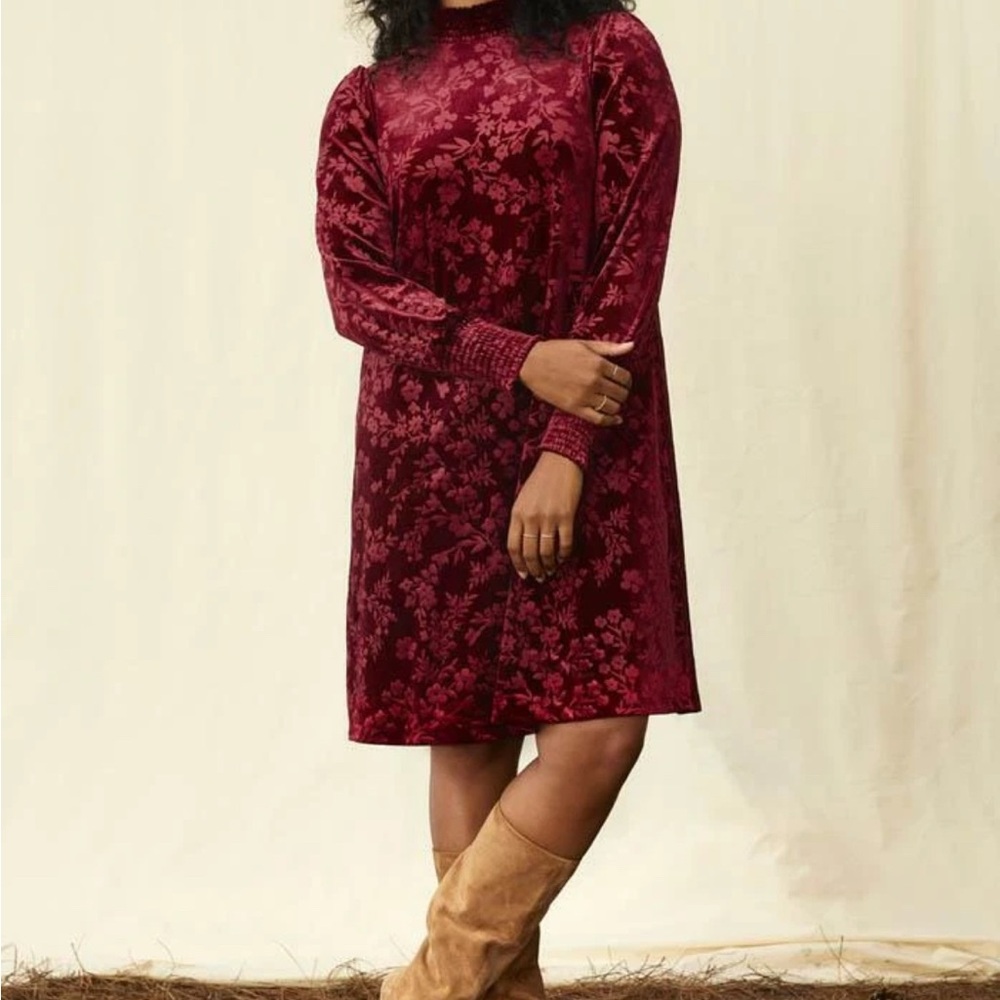 Matilda Jane Deep Red Floral Long Sleeve velvet Dress